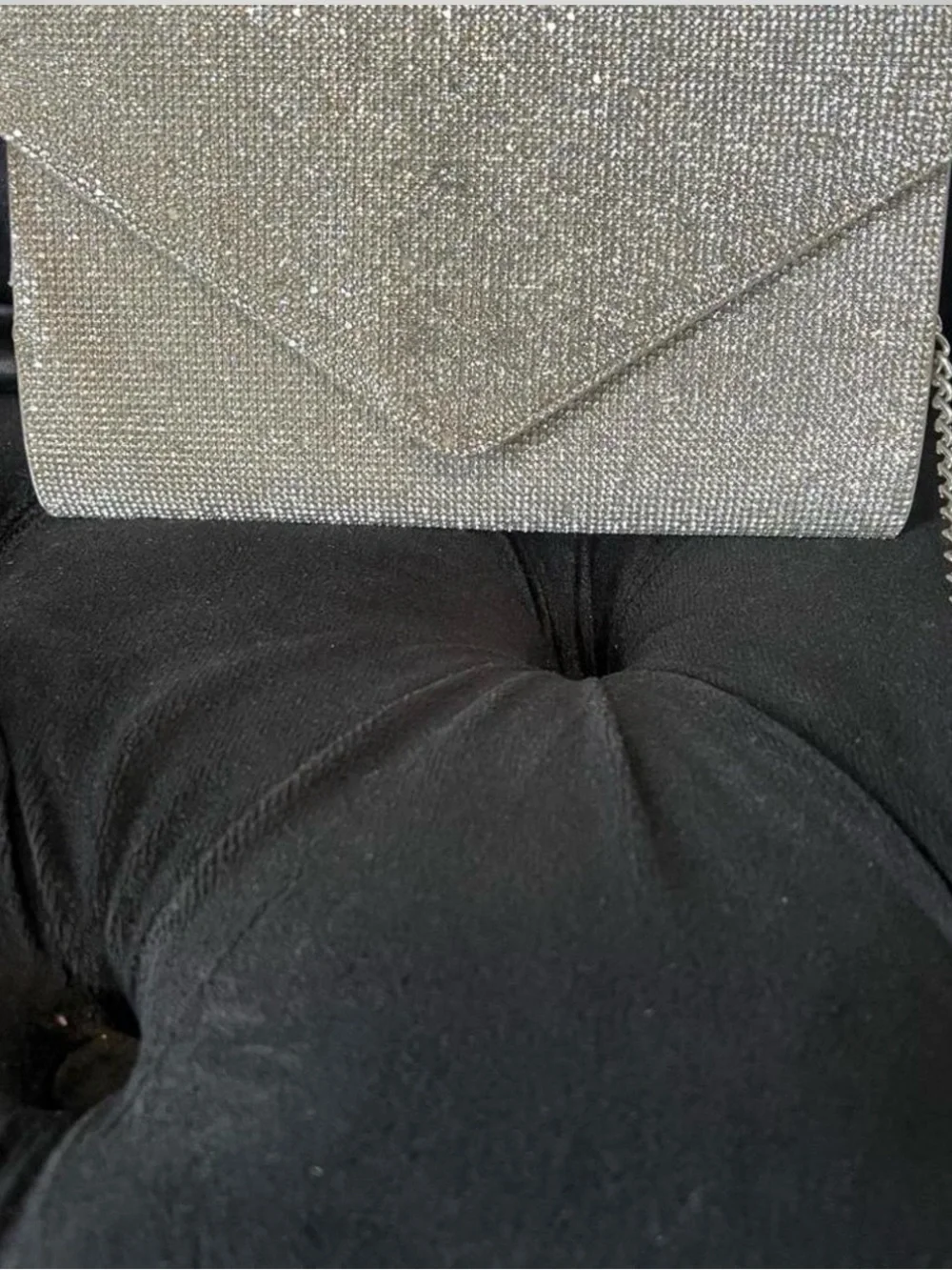 Silver Crystal Envelope Clutch with Chain Strap